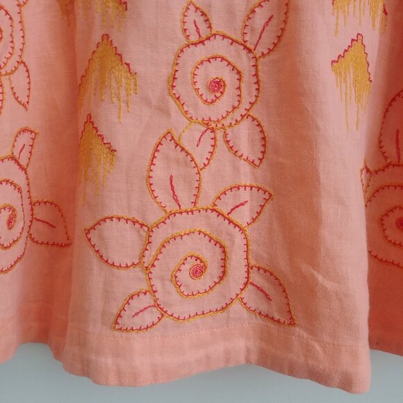 J Jill 100% linen soft orange cantaloupe embroidered tunic top button down Large - Picture 7 of 16